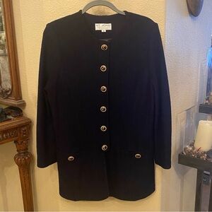 ST. JOHN Women Dark Navy Gold Button Wool Blend Jacket Size 12